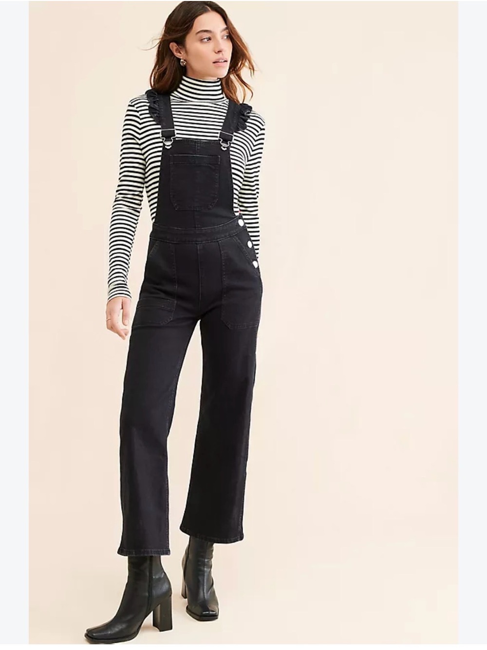 Black Denim Wide-Leg Overalls Jumpsuit